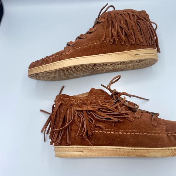 Zodiac Vera Leather Saddle Brown Fringe Boho Suede Moccasin Boots NWOT Size 8.5 - Picture 6 of 16